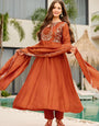 Orange Vichitra Silk Embroidery Thared Work Suit Set