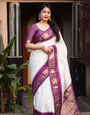 Pleasing Bone White Soft Silk Weaving Saree