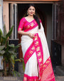 Enhancing Bone White Soft Silk Weaving Saree