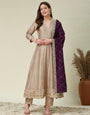 Splendorous Pale Brown Vichhitra Silk Embroidery Work Anarkali Suit Set
