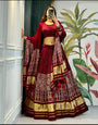 Charming Maroon Ajrakh Hand Block Pure Modal Silk Lehenga Choli With Lagdi Patta