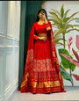 Glorious Red Ajrakh Hand Block Pure Modal Silk Lehenga Choli With Lagdi Patta