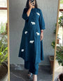 Effulgent Navy Blue Rayon Elephant Embroidered Kurta Set With Plazzo
