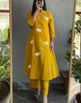 Classy Mustard Rayon Elephant Embroidered Kurta Set With Plazzo