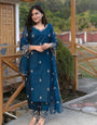 Tantalizing Navy Blue Roman Silk Embroidered Work Anarkali Suit Set