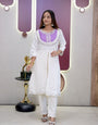 Purple Roman Silk Embroidery Coding Sequence Work Kurti Set