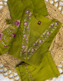 Brf Green Viscose Marina Silk Embroidery Sequins With Hand Work Suit Set