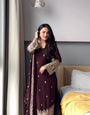 Brown Faux Georgette Intricate Thread & Sequnce Work Suit Set