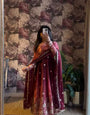 Wine Chinon Silk Thread With Sequnce Work Anarkali Suit Set