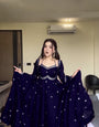 Navy Blue Fox Gorgette Embroidery Thread With Sequnce Work Anarkali Set
