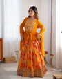 Orange Foux Gorgette Digital Print Thread With Sequnce Work Choli
