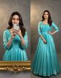 Sky Blue Space Silk Moti Beads And Kardana Handwork Gown