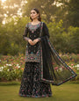 Black Fendy Silk Thread With Sequnce & Rivet Moti Work Plazzo Set
