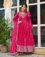 Rani Pink American Silk Thread With Sequnce Work Gown Set