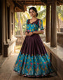 Dark Brown Maslin Silk kalamkari printed Gown