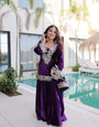 Purple Velvet Embroidery Thread With Original Mirror Work Plazzo Set
