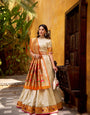 Off White Paithani Silk Zari Weaving Work With Lace Border Lehenga Choli