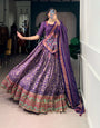 Purple Tasar Silk Iconic Sparkle Printed With Lace Border Lehenga Choli