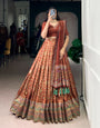 Orange Tasar Silk Iconic Sparkle Printed With Lace Border Lehenga Choli