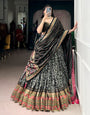 Black Tasar Silk Iconic Sparkle Printed With Lace Border Lehenga Choli