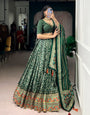 Green Tasar Silk Iconic Sparkle Printed With Lace Border Lehenga Choli