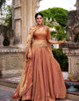 Orange Fendi Silk Sequins and Thread Embroidery Work Lehenga Choli