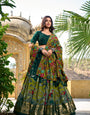 Green Tasar Silk Kalamkari Print With Foil Work Border Lehenga Choli