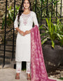White Marina Silk Embroidery Thread With Hand Work Suit Set