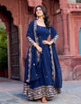 Indigo Faux Georgette Thread With Sequnce Gown Set