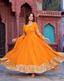 Yellow Faux Georgette Thread With Sequnce Gown Set