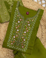 Murky Green Viscose Mango Silk Embroidery Sequins with Hand Work Suit Set