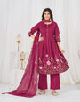 Malberry Pure Cotton Thread Embroidery With Lup Work Suit Set