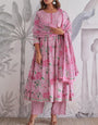 Pink pure Jaipuri Cotton Flower Printed With Hand Work Suit Set