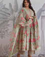 Green pure Jaipuri Cotton Flower Printed With Hand Work Suit Set