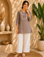 Grey Pure Cotton Emboidery Work 2Pec Kurta Set