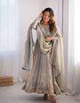 Gray Fandy Silk Coding With Sequnce Work Anarkali Suit Set