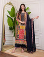 Tempting Multicolour Chinon Digital Print Embroidery Work Suit Set