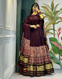 Mesmeric Wine Ajrakh Hand Block Pure Modal Silk Lehenga Choli With Lagdi Patta