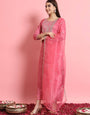 Precious Baby Pink Roman Silk Embroidered Work Suit Set