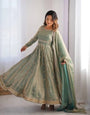 Green Fandy Silk Coding With Sequnce Work Anarkali Suit Set