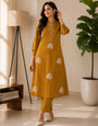 Mustard Pure Cotton Embroidery Thread Work 2pec Plazzo Set