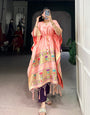 Peach Paithani Jacquard Zari Weaving Work Kaftan