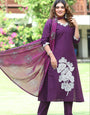 Purple Pure Cotton Embroidery Work Suit Set