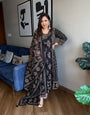 Black Pure Cotton Printed With Hand Work Suit Set