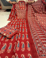 Maroon Pure Jaipuri Cotton Ajarakh Printed With Mirror Work Plazzo Set