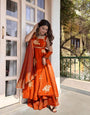 Orange Fendy silk Embroidery Thread With Sequnce Plazzo Set