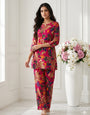 Shiraz Red Rayon Cotton Printed With Foil Work 2pec Plazzo Set