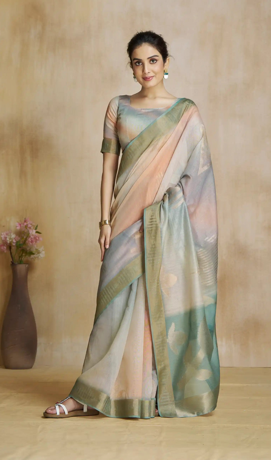 Watermelon Grey Fancy Modal Cotton Silk Printed Saree