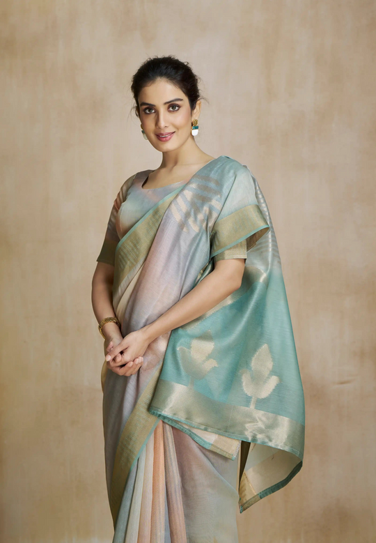 Watermelon Grey Fancy Modal Cotton Silk Printed Saree