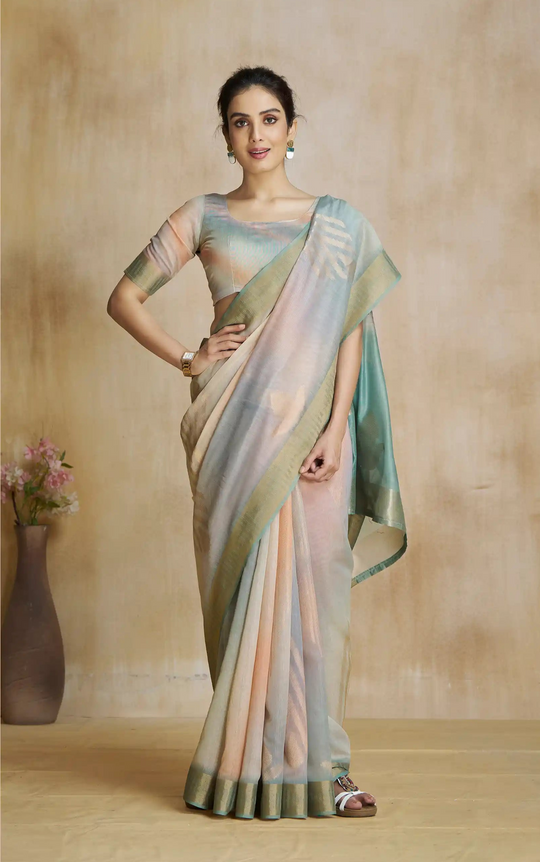 Watermelon Grey Fancy Modal Cotton Silk Printed Saree